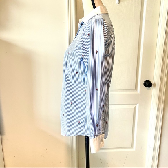 BROOKS BROTHERS Red Fleece Rose Embroidered Striped Button Down Shirt—SZ. 4 - Picture 5 of 14